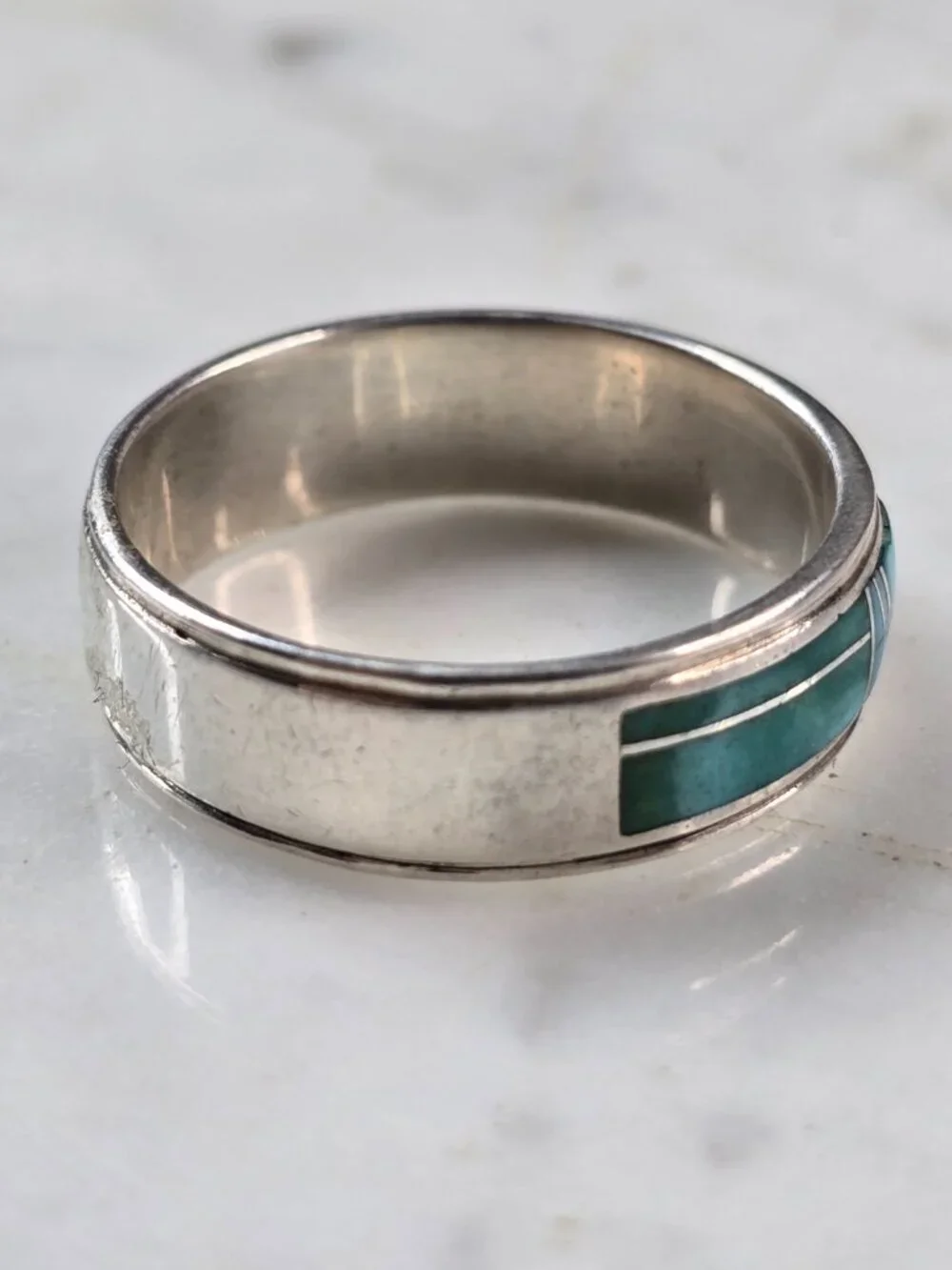 Mens Vintage Estate Sterling Silver Southwestern Turquoise Band Ring 6.1g E633